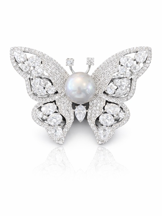 Hand Crafted Jewelry - Swarovski Crystals Silver Butterfly Brooch